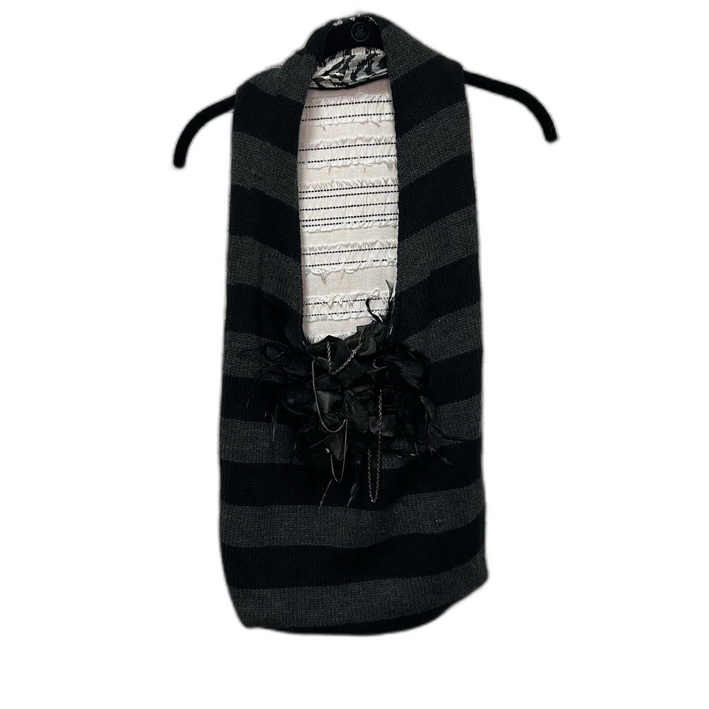 Alice + Olivia Stacey Bendet Knit Striped Shoulder Bag Black Gray Slouchy Purse